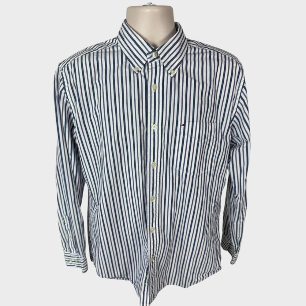 Tommy Hilfiger 80's Two Ply Cotton Large Striped Button Front Shirt Long Sleeve